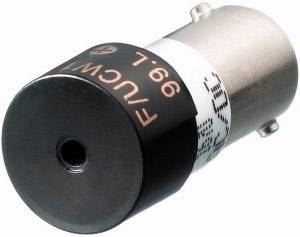 Un adaptateur d'ampoule avec un socle métallique et une surface en plastique noir, portant l'inscription 'FUCW 9.6 L', permet la compatibilité entre différents types d'éclairage.
