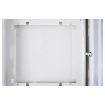 Armoire métallique avec une serrure ouverte, montrant un intérieur vide sans étagères ni contenu. Idéal pour le rangement d'équipements techniques.