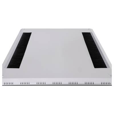 Couvercle rectangulaire blanc avec deux rangées de brosses noires parallèles en surface, probablement conçu comme protection contre la poussière.