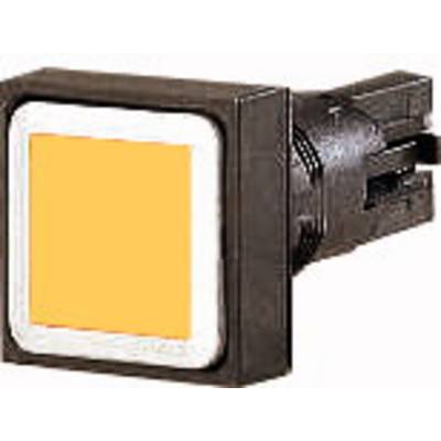 Indicateur lumineux carré jaune avec boîtier noir, représenté de côté.