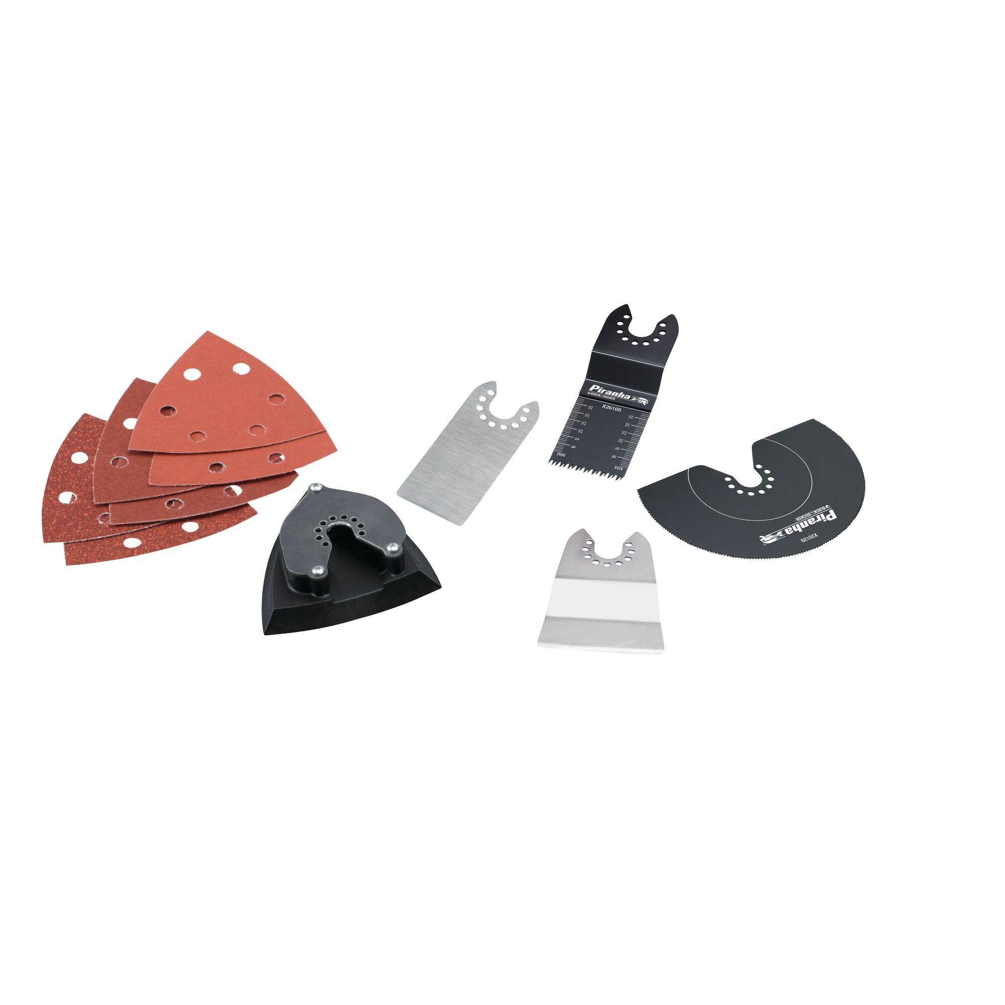 Ensemble de lames de scie et de disques abrasifs pour outils multifonctions, comprenant des formes circulaires et triangulaires.