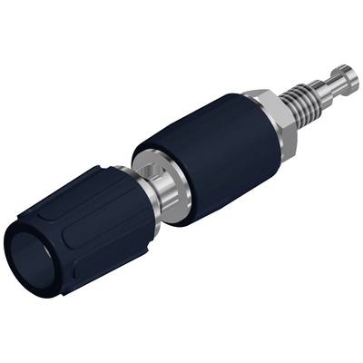 Connecteur dans le domaine technique, composé d'une fiche métallique et d'une poignée en plastique noir rainurée.