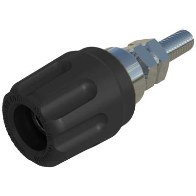 Raccord de tuyau noir avec filetage à vis et surface striée, adapté pour la fixation sur un tuyau d'eau.
