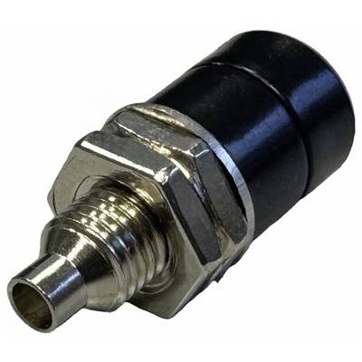 Un adaptateur de connexion en métal argenté et noir, avec une extrémité filetée et un boîtier cylindrique noir à la partie arrière.