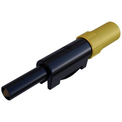 Connecteur noir et jaune au design cylindrique, principalement utilisé dans des applications électroniques ou électriques.