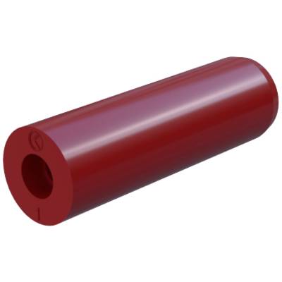 Partie cylindrique rouge avec une petite ouverture à une extrémité et un symbole de vis, probablement destinée à une connexion électrique ou mécanique.