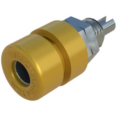 Un adaptateur doré de forme cylindrique avec un connecteur métallique, adapté aux applications techniques.