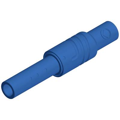 Connecteur bleu de forme cylindrique, composé d'une section longue et d'une section courte. Les deux extrémités sont ouvertes.