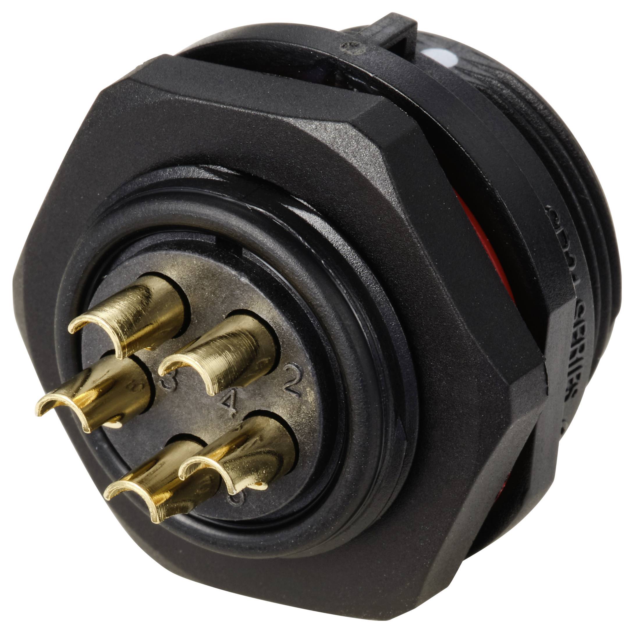 Connecteur pour montage en facade embase mâle 5 pôles 30 A 500 V/AC IP68 Weipu SP2112 / P5-2