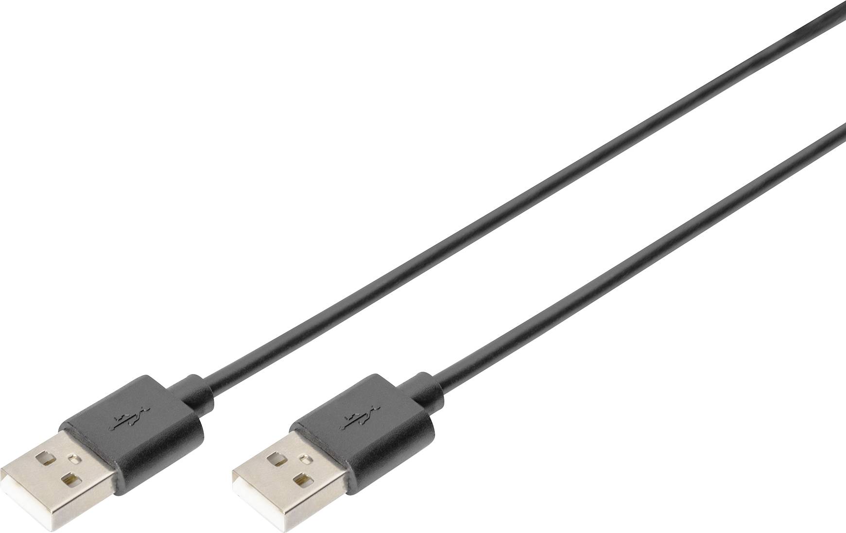 Un câble USB noir avec deux connecteurs identiques à chaque extrémité, utilisé pour le transfert de données et la charge d'appareils.