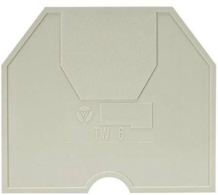 'Pièce de construction en plastique grise portant l'inscription TW 6 et un petit symbole W.'