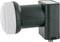 Tête LNB satellite noire avec capot blanc et boîtier rectangulaire, destinée à amplifier les signaux des paraboles.