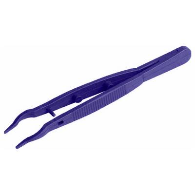 Pince à épiler en plastique bleu sur fond blanc, légèrement ouverte.