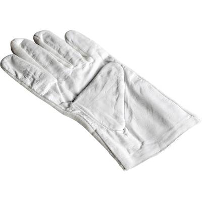 Gant de travail simple en cuir blanc, étalé à plat, montrant la paume avec une zone renforcée.