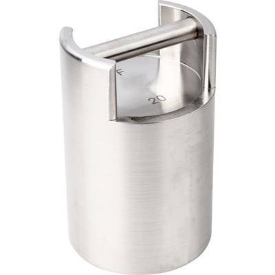Un poids métallique cylindrique, marqué 'F 20', probablement utilisé pour des contrôles de poids ou l'étalonnage.