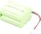Batterie rechargeable verte avec deux câbles de connexion. Étiquetage : '7,2V 1200mAh'.