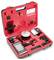 Un coffret à outils rouge ouvert contenant un appareil de mesure électronique, des câbles et des accessoires, adapté pour les calibrages et les travaux techniques.