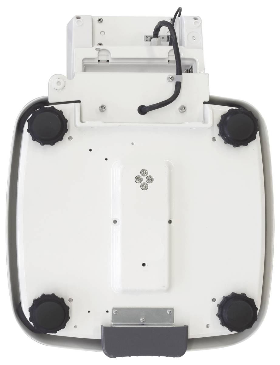 Une base d'appareil blanche avec quatre boutons de réglage noirs et un câble de connexion. Convient pour des applications techniques.