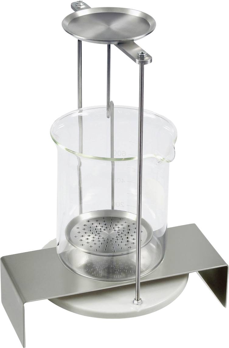 Appareil de laboratoire destiné à la mesure de la tension superficielle, composé d'un bécher, d'un support métallique et d'une plaque circulaire en partie supérieure.