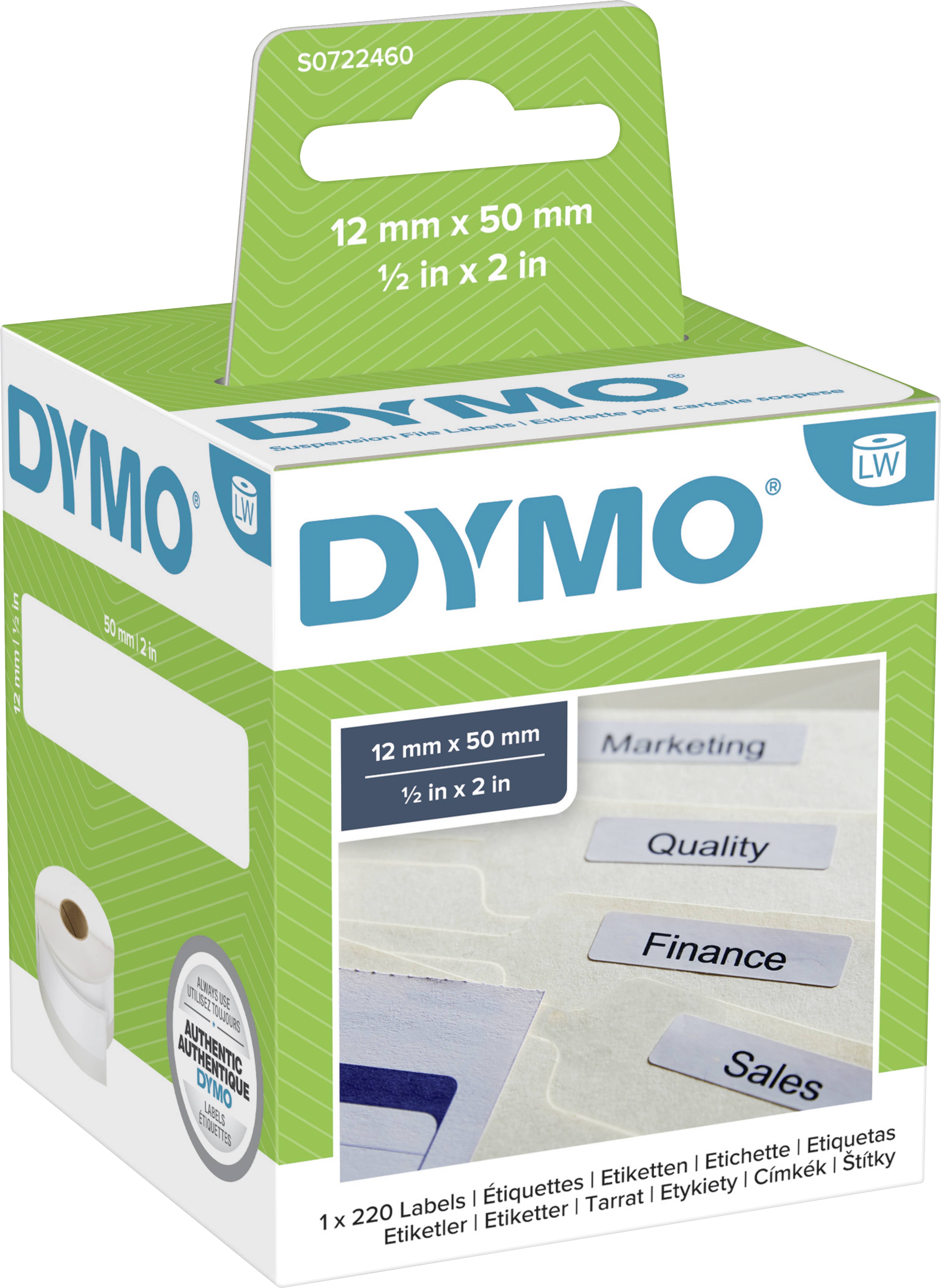 DYMO Rouleau d'étiquettes 99017 S0722460 50 x 12 mm papier blanc 220 pc(s)  permanente Etiquette pour dossiers suspendus - Conrad Electronic France