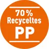 '70 % de PP recyclé' - Disque rond orange.
