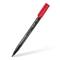 Un marqueur permanent rouge avec un capuchon rouge est posé en biais. Le texte 'STAEDTLER Lumocolor permanent' est visible sur le marqueur.