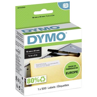 Boîte d'étiquettes DYMO, 500 pièces, 19 mm x 51 mm, convient parfaitement à l'étiquetage d'adresses, fabriquées en Europe, 80 % de matériaux recyclés.