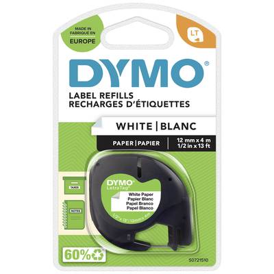 Recharges d'étiquettes DYMO, rouleau d'étiquettes en papier blanc, 12 mm x 4 m. Pour DYMO LetraTag. Fabriqué en Europe.