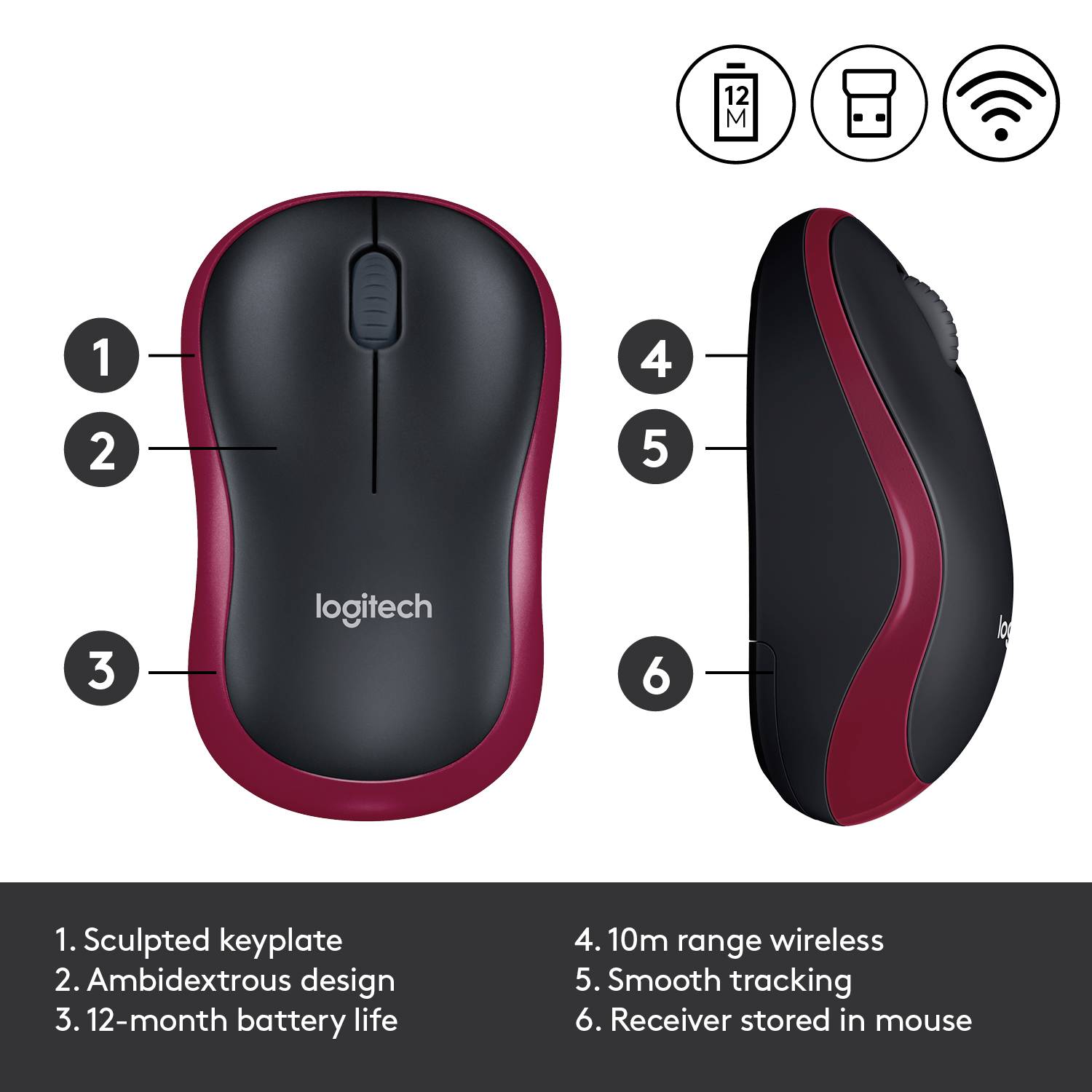 Souris optique Logitech M185 rouge-12
