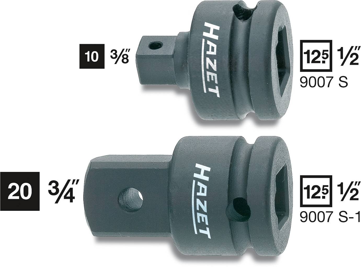 Hazet 9007S 9007S 3/8 pouces Propulseur 1/2" (12.5 mm) Sortie carré massif 10 mm (3/8") 37 mm-1
