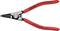 Pince circlips rouge avec l'inscription 'Chrome-Vanadium'. Outil permettant d'ouvrir des circlips de différentes tailles.