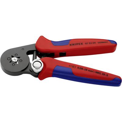 Pince à sertir pour câbles électriques, design noir et rouge, avec inscription 'KNIPEX 97 53 04 GERMANY' et indication de taille.