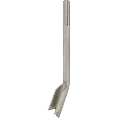 Poinçon à burin creux en métal avec une pointe effilée et une fente latérale, présenté verticalement sur un fond blanc.
