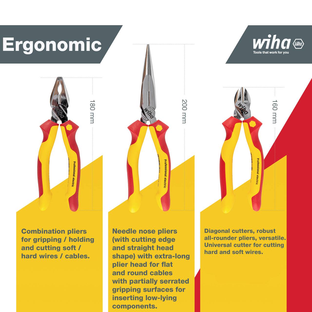 Jeu de pinces Professional electric, 3 pcs Wiha 26852-6