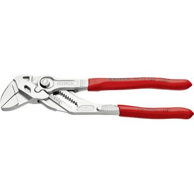 Une pince réglable rouge avec des surfaces de préhension dentées, adaptée pour saisir et tourner des objets. Texte sur la poignée : « Knipex 86 03 180 ».