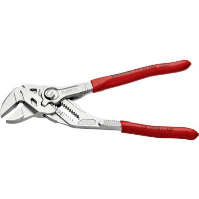 Une pince argentée avec poignée rouge, de la marque spécialisée Knipex, conçue pour les tâches de préhension et de coupe dans les ateliers ou pour les travaux domestiques.