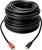 Câble HDMI noir enroulé. Une extrémité a un connecteur rouge, l'autre un connecteur noir. Adapté pour la transmission audio et vidéo.
