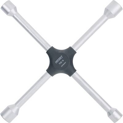 Clé cruciforme en métal avec quatre douilles à ses extrémités ; adaptée pour desserrer et serrer des vis.