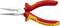 Pince coupante à bec effilé avec poignée rouge et jaune. Adaptée aux travaux sous tension jusqu'à 1000V. Marquage affichant le logo Knipex et les certificats de sécurité.