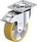 Roulette de guidage avec roue jaune et boîtier argenté, utilisée pour la fixation sur des meubles ou des appareils.