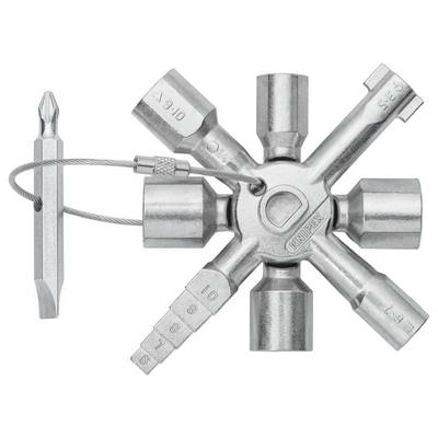 Clé universelle de coffret de commande en argent avec plusieurs formes et tailles pour tourner les boulons et les vis, comprend un embout de tournevis détachable.