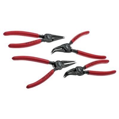 « Quatre pince-nez à poignées rouges disposées sur un fond blanc, chacune avec des extrémités orientées différemment pour diverses applications de préhension. »
