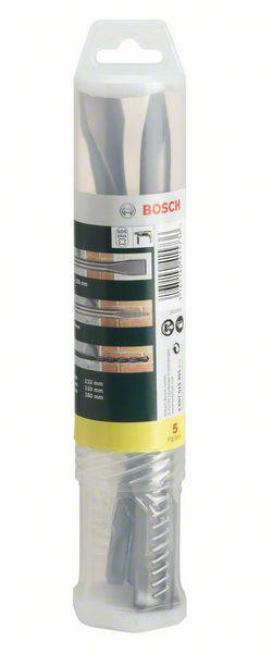 Coffret de forets Bosch en emballage transparent, spécialement conçu pour le béton, avec une illustration des têtes de foret à gauche et les spécifications techniques à droite.