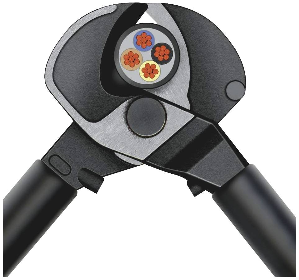 Un coupe-câble coupe un câble avec plusieurs fils de différentes couleurs.