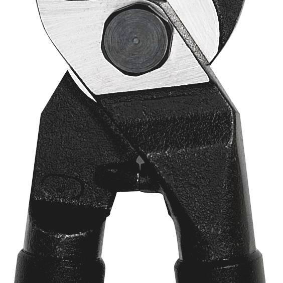 Outil de coupe avec une ouverture de lame tranchante et une poignée robuste pour couper du fil ou du métal.