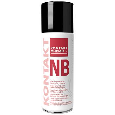 Bombe aérosol avec étiquette 'Kontakt Chemie Kontakt NB'. Contient un nettoyant électronique non inflammable.