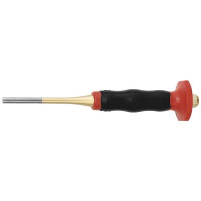 Un tournevis noir et rouge avec une poignée ergonomique est posé sur le côté sur une surface blanche.