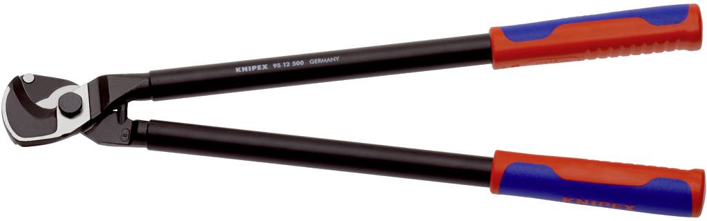 Coupe-boulons à longues poignées, avec une tête de coupe noire et des poignées rouge et bleu. Outil utilisé pour couper des fils épais ou des métaux.