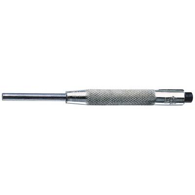 Outil de marquage métallique à manche cannelé, poinçon prolongé du côté gauche, adapté pour le marquage contrôlé des surfaces.