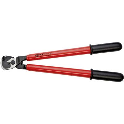 Coupe-câbles rouge avec poignées noires et inscription Knipex sur la tête de coupe. Adapté pour la coupe précise des câbles.